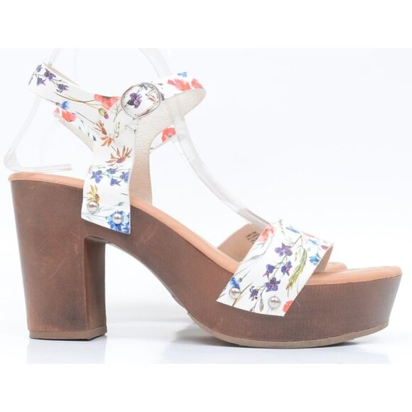 Torrid Woodgrain Floral Platform Heel Sandal 9 WIDE Width Vegan Feminine Cottage - Picture 5 of 11
